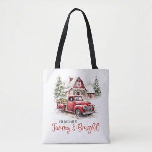 Waterverf Kerst  Vrachtwagen en Schuur Tote Bag