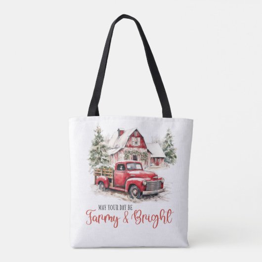 Waterverf Kerst Vrachtwagen en Schuur Tote Bag (Achterkant)