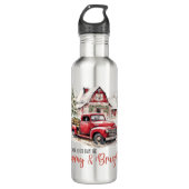 Waterverf Kerst  Vrachtwagen en Schuur Waterfles (Voorkant)