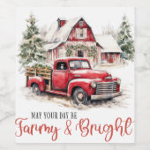 Waterverf Kerst Vrachtwagen en Schuur Wijn Etiket (Enkel label)