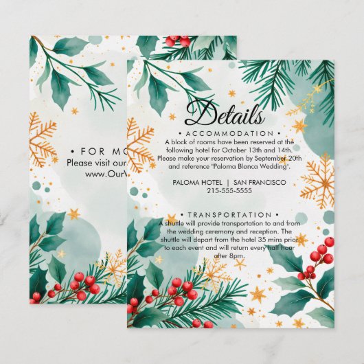 Waterverf Kerst Wedding Details Kaart (Voorkant / Achterkant)