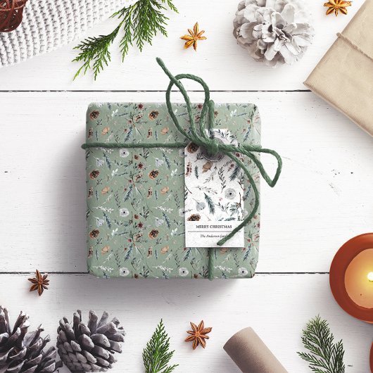 Waterverf Kerst Winter Foliage Gift Labels Cadeaulabel