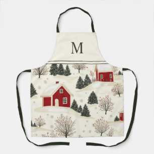 Waterverf Kerst Winter Monogrammed Schort