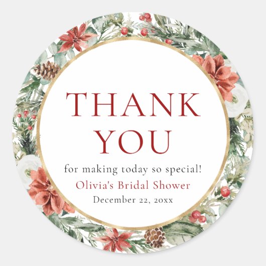 Waterverf Kerst Winter Rood Goud Bruidsdiner Ronde Sticker (Voorkant)