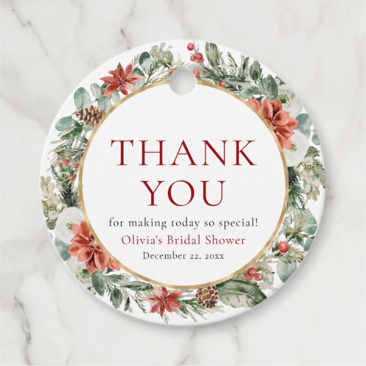 Waterverf Kerst Winter Rood Goud Vrijgezellenfeest Bedankjes Labels (Voorkant)