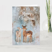 Waterverf Kerst-winterwinter: Fawn Deer Feestdagen Kaart (Voorkant)