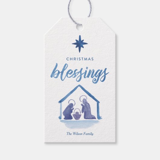 Waterverf Kerst Zegeningen Geboorte Gift Label Cadeaulabel (Voorkant)