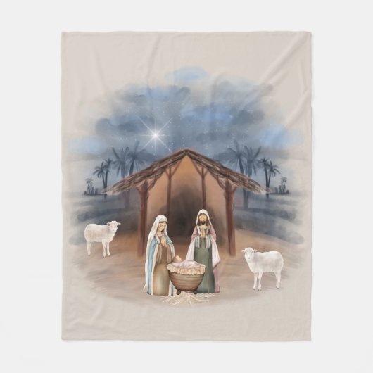 Waterverf kerstaire nerviteitsscène fleece deken (Voorkant)