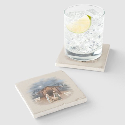 Waterverf kerstaire nerviteitsscène stenen onderzetter (Zijkant)