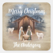 Waterverf kerstaire nerviteitsscène vierkante sticker (Voorkant)