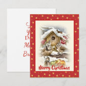 Waterverf kerstappelvogels sneeuwbessen rood feestdagenkaart (Voorkant / Achterkant)