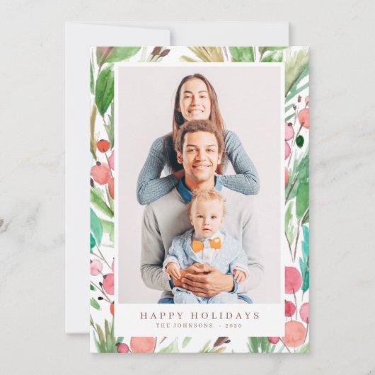 Waterverf kerstaven Botanische chemicaliën Moderne Feestdagenkaart (Voorkant)