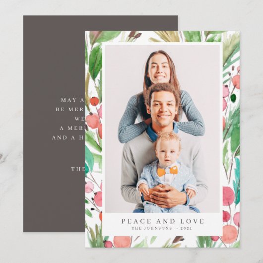 Waterverf kerstaven Botanische chemicaliën Moderne Feestdagenkaart (Voorkant / Achterkant)