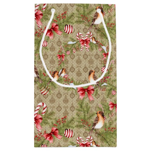 Waterverf kerstaven voor kerstmis Holly SMALL Bag Klein Cadeauzakje (Achterkant)