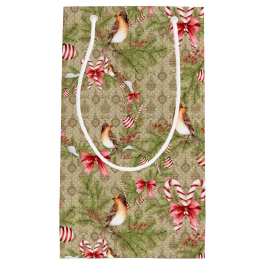 Waterverf kerstaven voor kerstmis Holly SMALL Bag Klein Cadeauzakje (Voorkant)