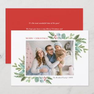 Waterverf kerstavond en Holly Foto Feestdagenkaart