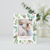 Waterverf kerstavond en Holly Holiday Foto Feestdagenkaart (Staand voorkant)