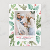 Waterverf kerstavond en Holly Holiday Foto Feestdagenkaart (Voorkant)
