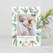 Waterverf kerstavond en Holly Lijst Foto Feestdagenkaart (Staand voorkant)