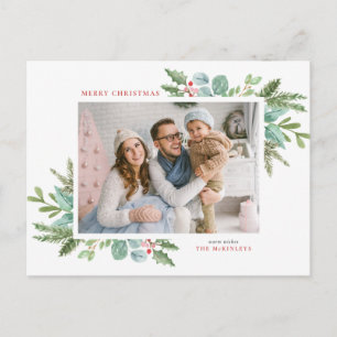 Waterverf kerstavond en Holly Lijst Foto Feestdagenkaart