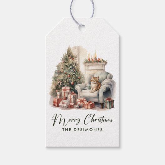 Waterverf Kerstavond Tree Cadeaus Holiday Cadeaulabel (Voorkant)