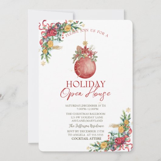 Waterverf kerstbal, Branches Holiday Kaart (Voorkant)