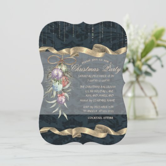 Waterverf kerstballen, Damascus-kerstfeest Kaart (Staand voorkant)