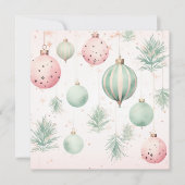 Waterverf kerstballen mint en roze feestdagenkaart (Voorkant)