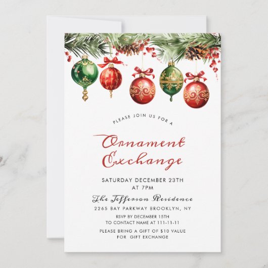 Waterverf kerstballen Ornament Exchange Kaart (Voorkant)