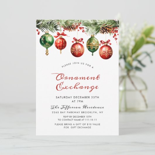 Waterverf kerstballen Ornament Exchange Kaart (Staand voorkant)