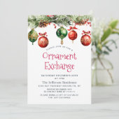 Waterverf Kerstballen Ornament Uitwisseling Uitnod Kaart (Staand voorkant)