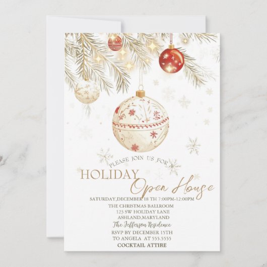 Waterverf kerstballen sprankelen open huis kaart (Voorkant)