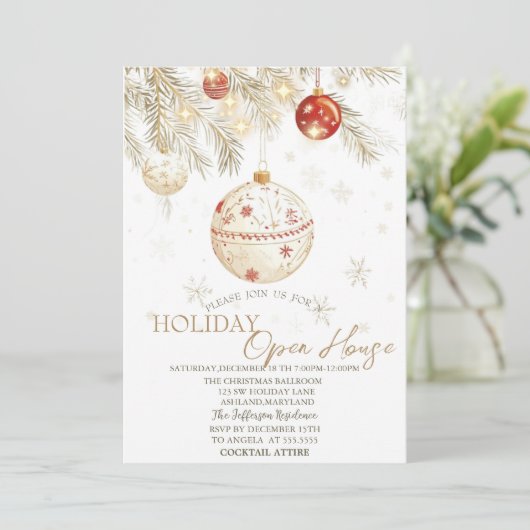 Waterverf kerstballen sprankelen open huis kaart (Staand voorkant)