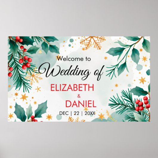 Waterverf kerstbanner met Holly Poster (Voorkant)
