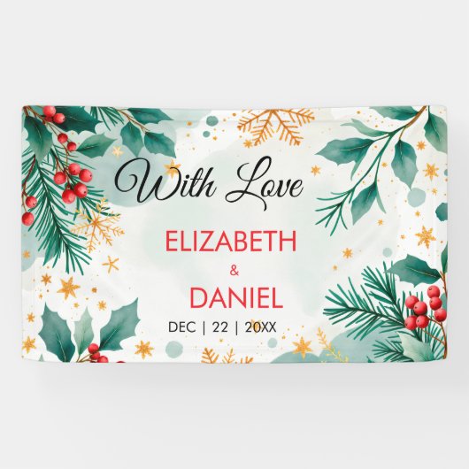 Waterverf kerstbanner met Holly Spandoek (Horizontaal)