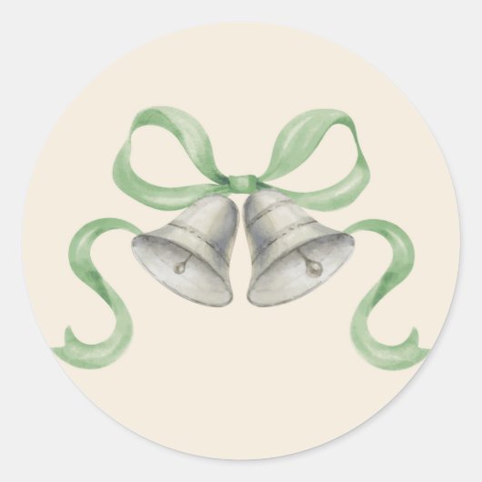 Waterverf Kerstbellen & Boog Sticker - Groen (Voorkant)