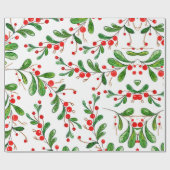 Waterverf Kerstbessen Bladerland Cadeaupapier (Vlak)