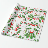 Waterverf Kerstbessen Bladerland Cadeaupapier (Uitgerold)