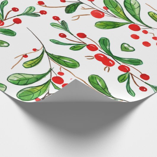 Waterverf Kerstbessen Bladerland Cadeaupapier (Hoek)