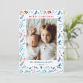 Waterverf kerstbessen Foto Lijst Flat Feestdagenkaart (Staand voorkant)