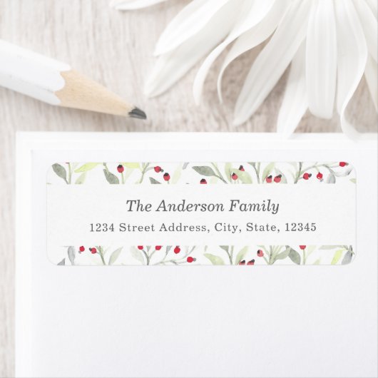 Waterverf kerstbessen retouradres etiket (Insitu)