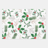 Waterverf kerstbladeren en Berries White Inpakpapier Vel (Voorkant 2)