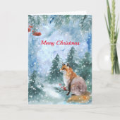 Waterverf kerstblauw vlies landschap feestdagen kaart (Voorkant)