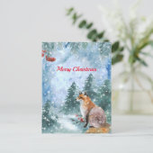 Waterverf kerstblauw vlies landschap feestdagenkaart (Staand voorkant)