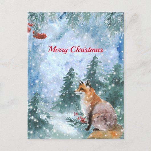 Waterverf kerstblauw vlies landschap feestdagenkaart (Voorkant)