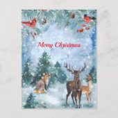 Waterverf kerstblauw wild feestdagenkaart (Voorkant)