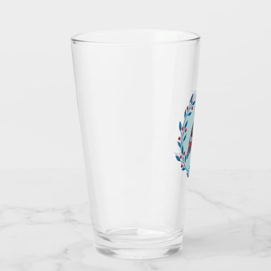 Waterverf kerstblauwe vogel op maan glas (Rechts)