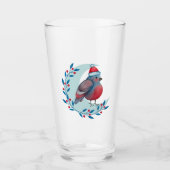 Waterverf kerstblauwe vogel op maan glas (Voorkant)
