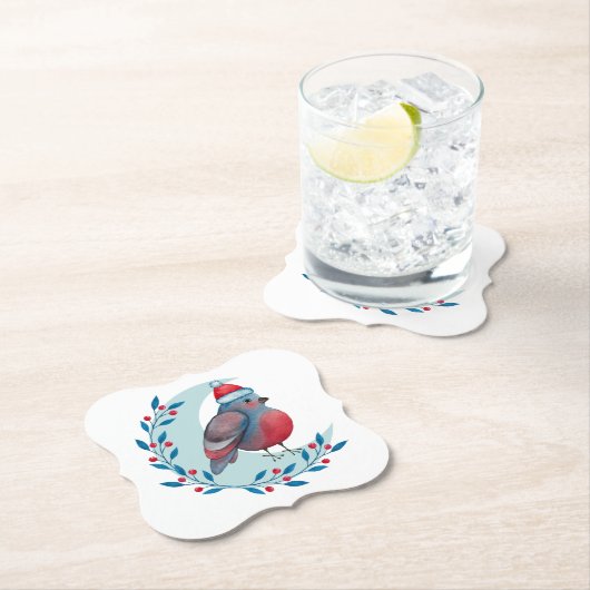 Waterverf kerstblauwe vogel op maan kartonnen onderzetters (Insitu)