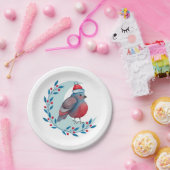 Waterverf kerstblauwe vogel op maan papieren bordje (Feest)